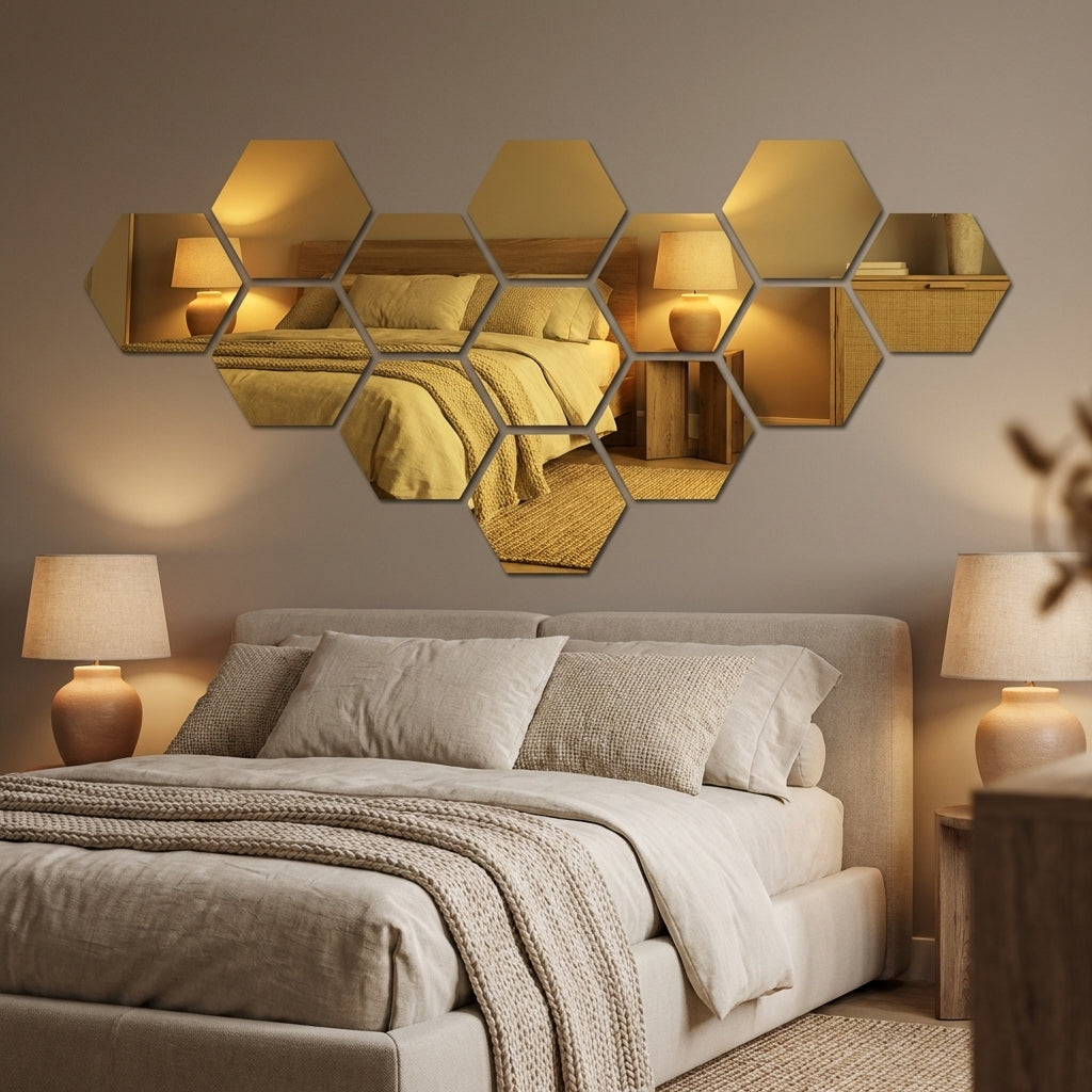 Hexagon Style Acrylic Mirror - Modern Home Decoration [13 pieces]
