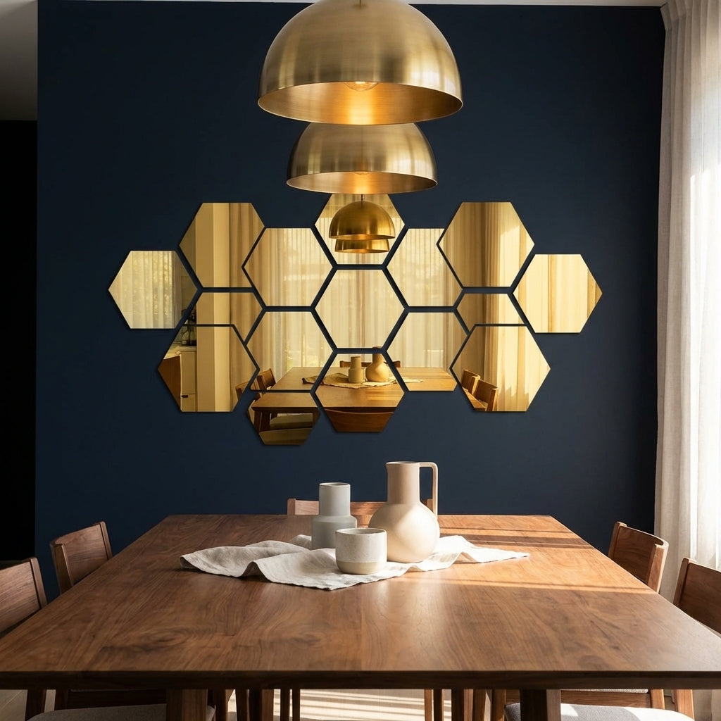 Hexagon Style Acrylic Mirror - Modern Home Decoration [13 pieces]