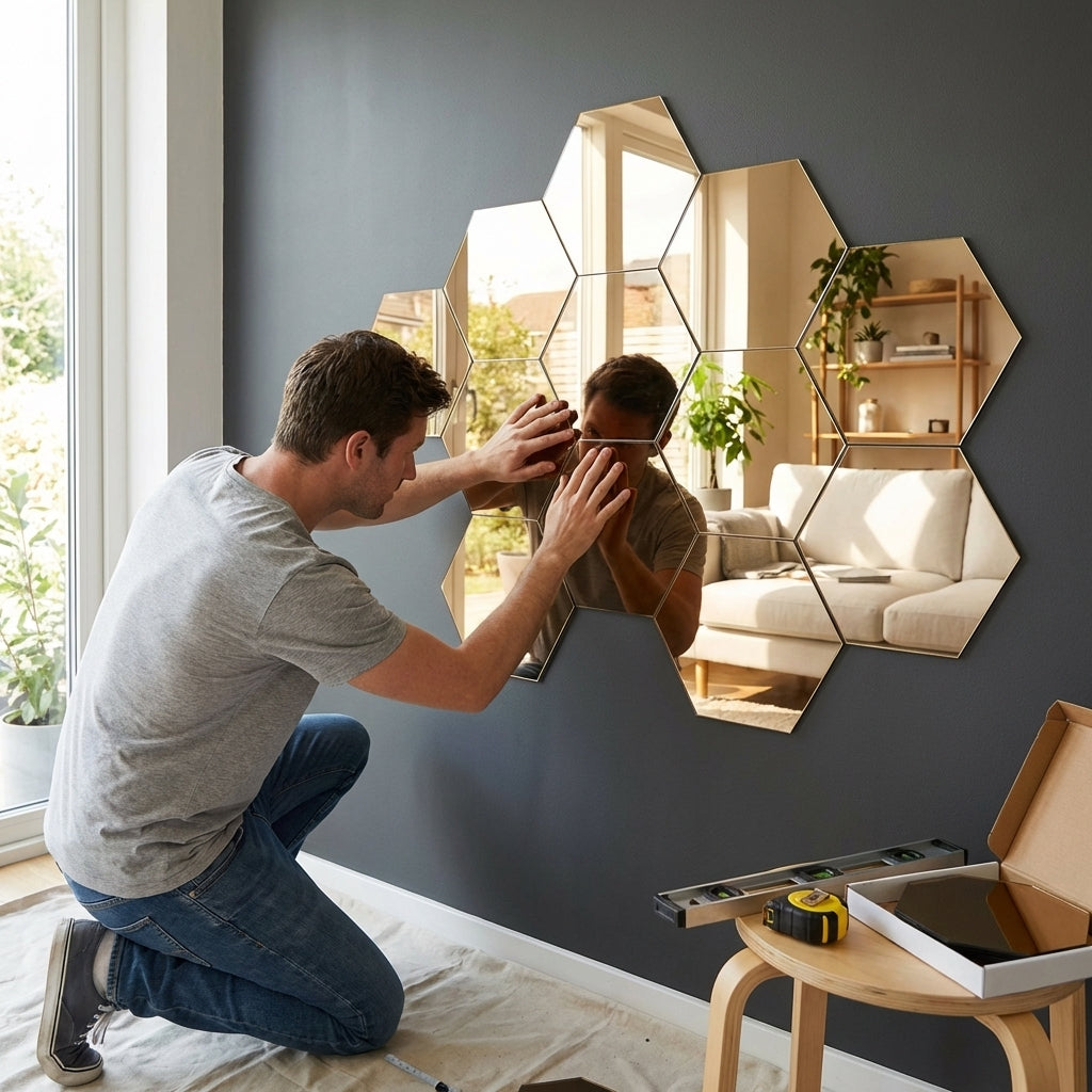 Hexagon Style Acrylic Mirror - Modern Home Decoration [13 pieces]