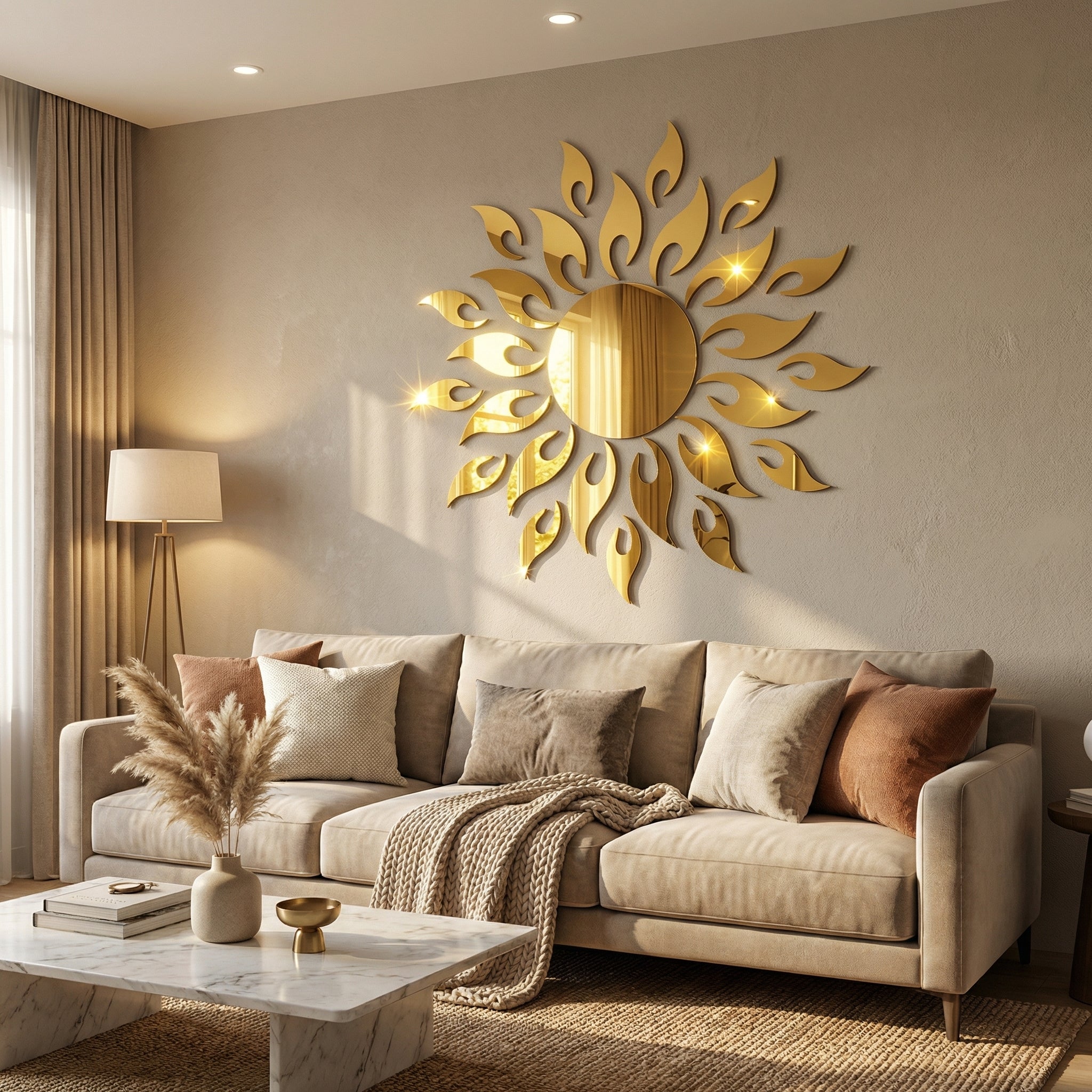 Sun Flame 3D Acrylic Mirror Wall Decoration for Home/Office