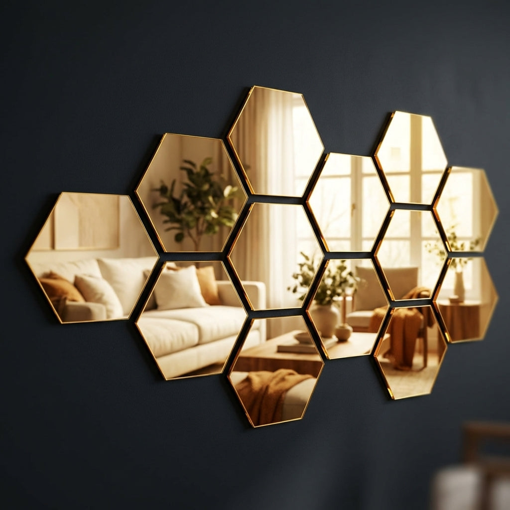 Hexagon Style Acrylic Mirror - Modern Home Decoration [13 pieces]