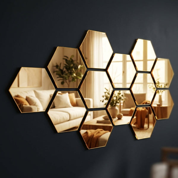 Hexagon Style Acrylic Mirror - Modern Home Decoration [13 pieces]