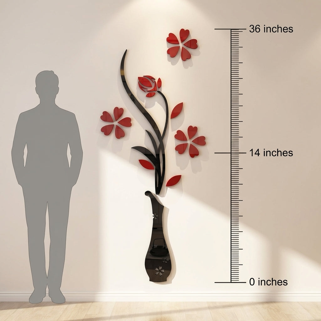 Acrylic 3D Vase plum wall/living/room/bedroom decoration