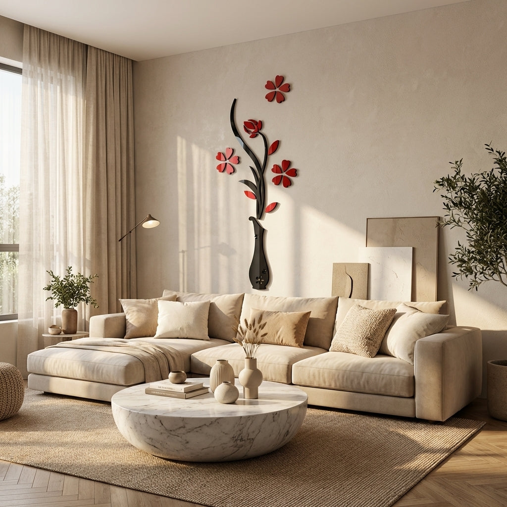 Acrylic 3D Vase plum wall/living/room/bedroom decoration